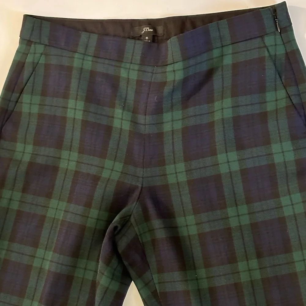 J. Crew Wool Blend Navy Black Green Ankle Length Pants Lined Side Zip Flat Front